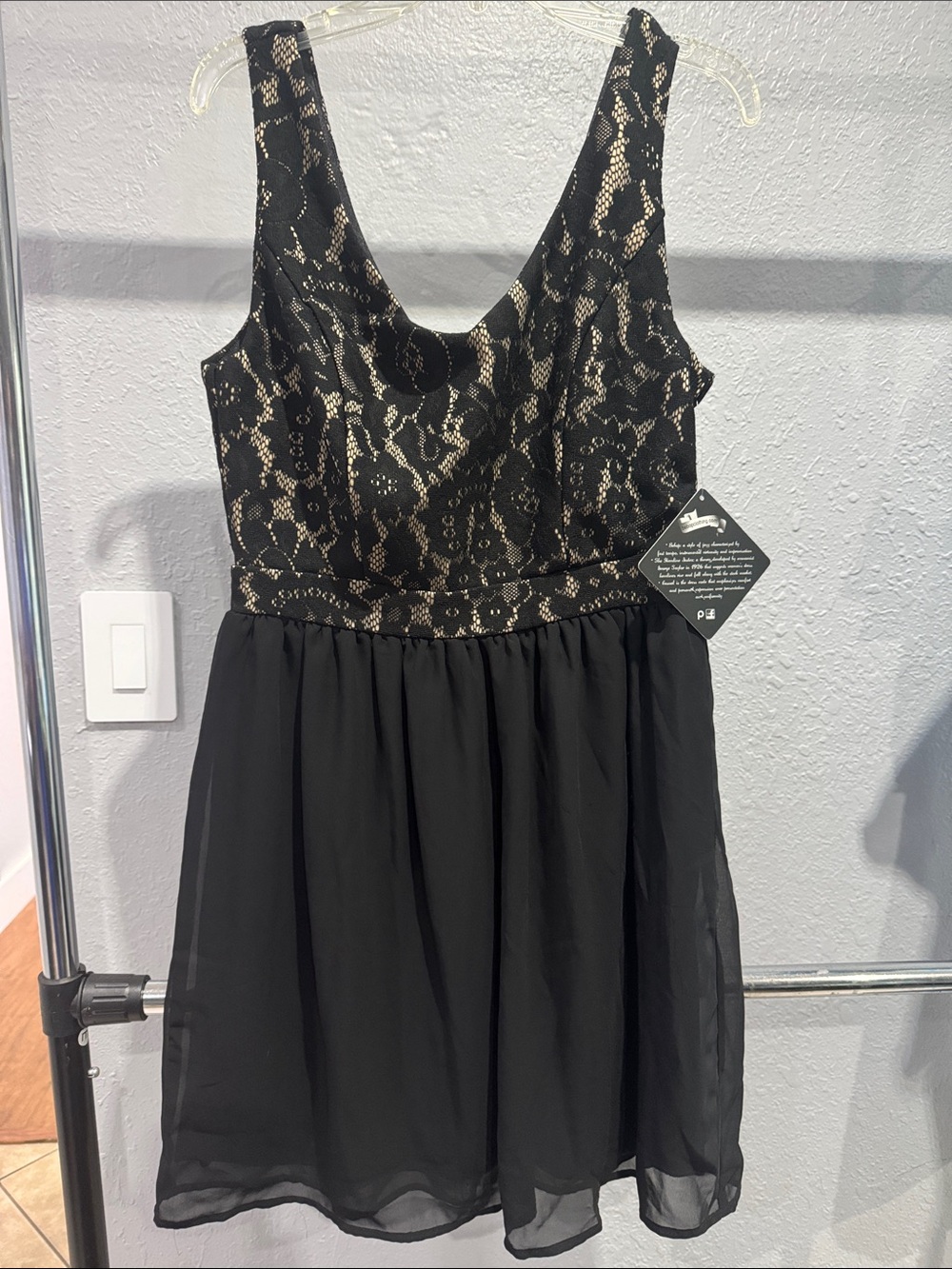 BeBop Black and Gold Lace Bodice Mini Dress